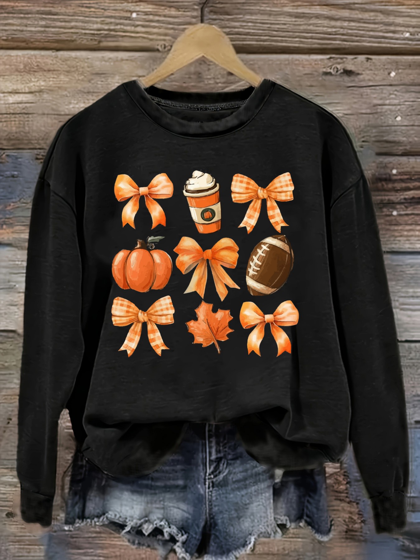 Coffee&Tea House Menu - Women's Casual Long Sleeve Crew Neck
