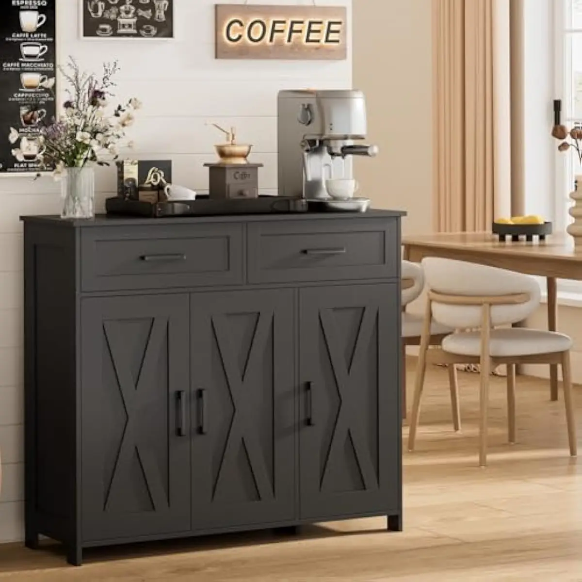 Coffee Bar Storage Cabinet wit - đánh giá và giá Coffee&Tea House Menu