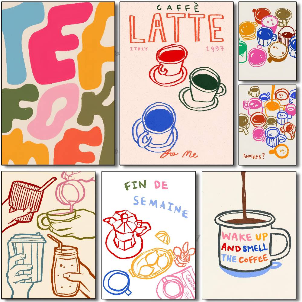 Color Aesthetics Retro Kitchen - đánh giá và giá Wallpaper Coffee And Tea